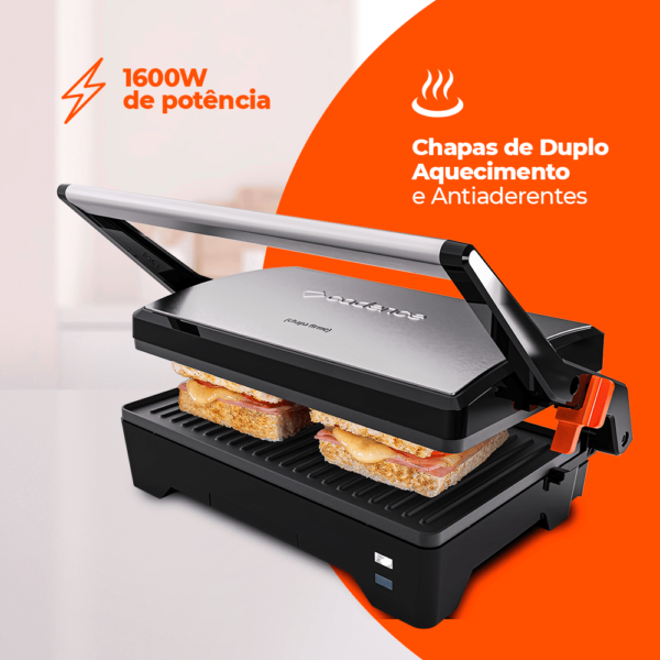 Grill Cadence Inox Chapa Firme - Imagem 3