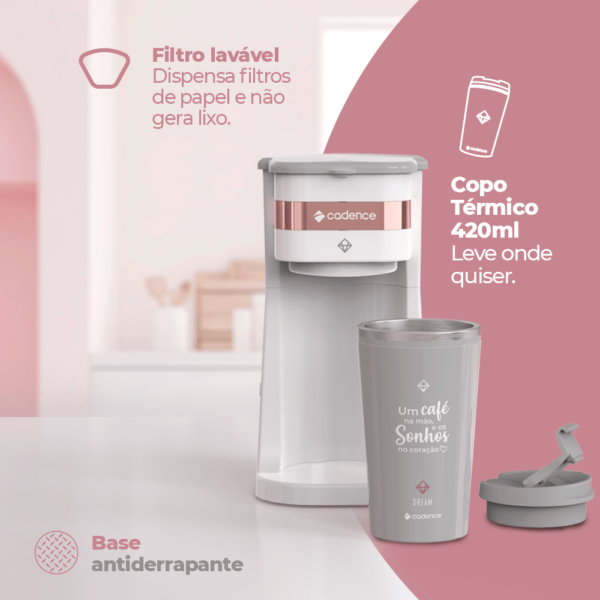 Cafeteira Elétrica Cadence Dream Rosé Gold com Copo Térmico - Imagem 3