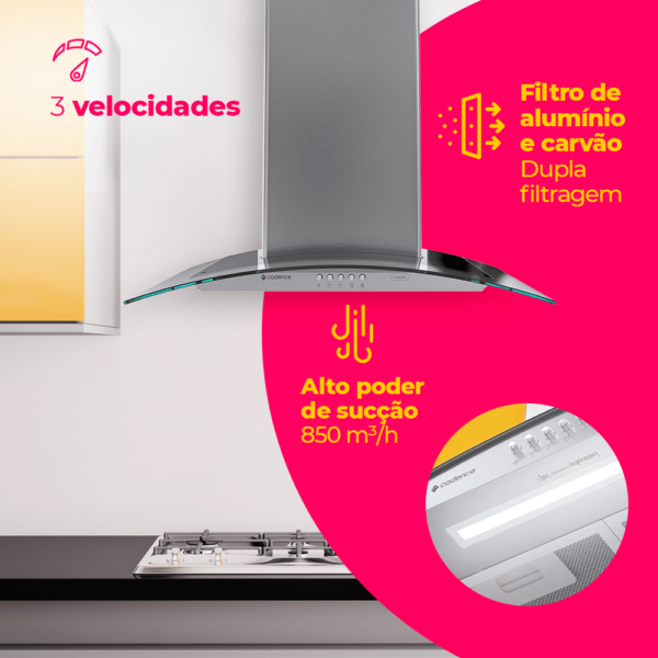 Coifa de Parede Cadence Inspire Vidro Curvo 60cm - Imagem 3